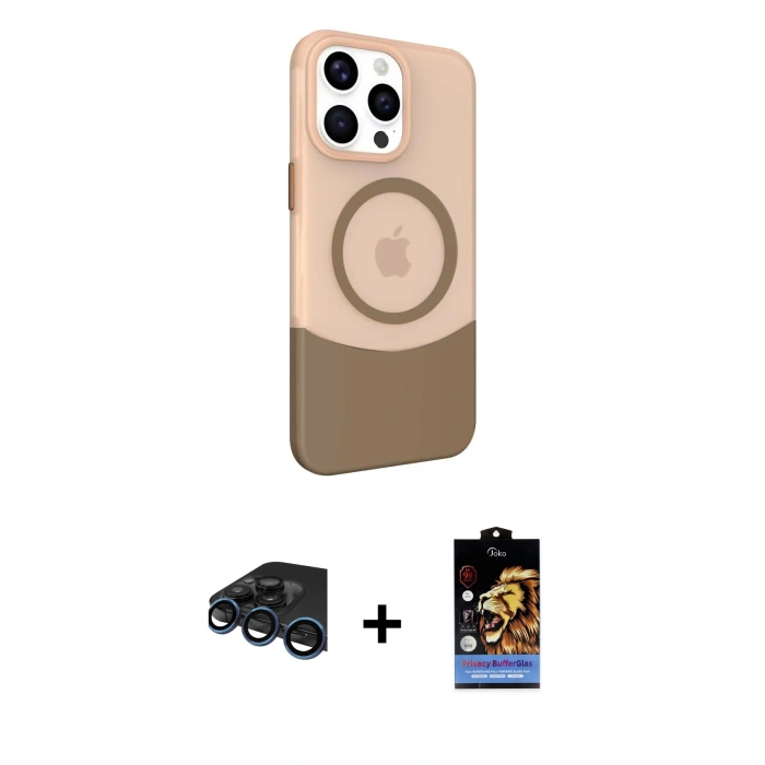 MARSİLYAN™- iPhone 15 Pro Max Kılıf Çekirdek Asil Özel Seri - Siyah Buffer Hayalet Cam Ekran Koruyucu + Lacivert Raze Metal Kamera Lens