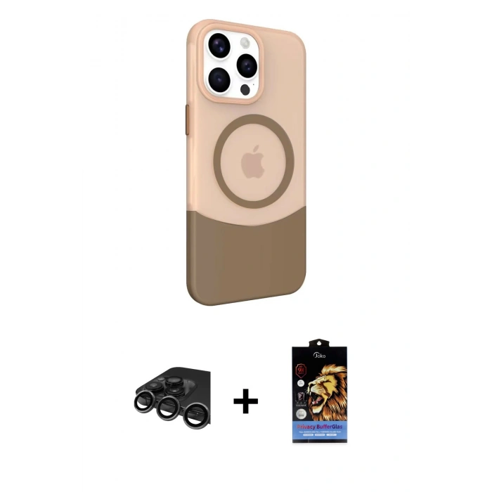 MARSİLYAN™- iPhone 15 Pro Max Kılıf Çekirdek Asil Özel Seri - Siyah Buffer Hayalet Cam Ekran Koruyucu + Raze Metal Kamera Lens - TMGI