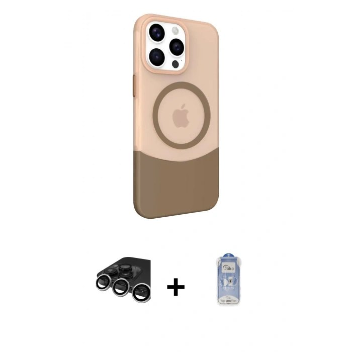 MARSİLYAN™- iPhone 15 Pro Max Kılıf Çekirdek Asil Özel Seri - Siyah Joko Magic 5D Cam + Gümüş Raze Metal Kamera Lens