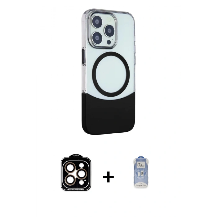 MARSİLYAN™- iPhone 15 Pro Max Kılıf Çekirdek Asil Özel Seri - Siyah Joko Magic 5D Cam + PVD Metal Kamera Lens - TU