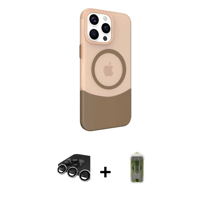 MARSİLYAN™- iPhone 15 Pro Max Kılıf Çekirdek Asil Özel Seri - Siyah Joko Magic 5D Hayalet Cam + Raze Metal Kamera Lens - GS