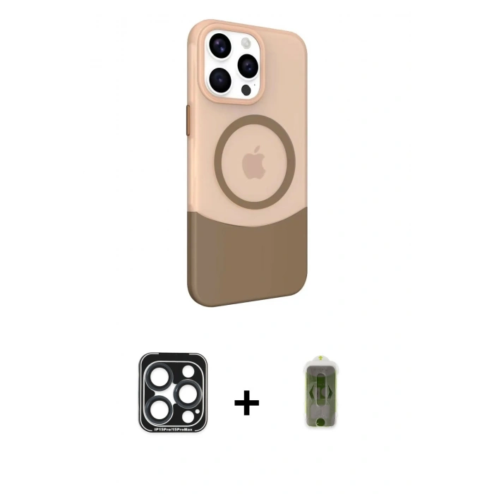 MARSİLYAN™- iPhone 15 Pro Max Kılıf Çekirdek Asil Özel Seri - Siyah Joko Magic 5D Hayalet Cam + PVD Metal Kamera Lens - LT