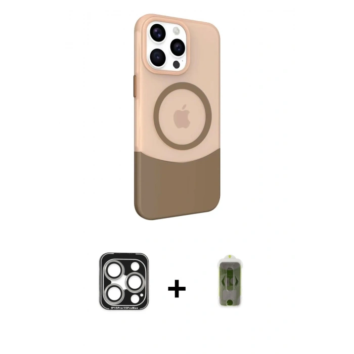 MARSİLYAN™- iPhone 15 Pro Max Kılıf Çekirdek Asil Özel Seri - Siyah Joko Magic 5D Hayalet Cam + PVD Metal Kamera Lens - GS