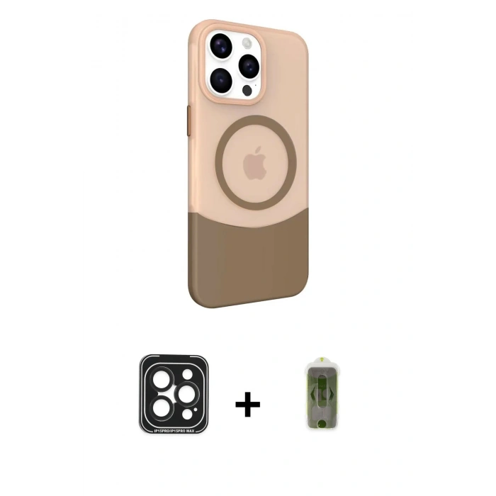MARSİLYAN™- iPhone 15 Pro Max Kılıf Çekirdek Asil Özel Seri - Siyah Joko Magic 5D Hayalet Cam + PVD Metal Kamera Lens - SH