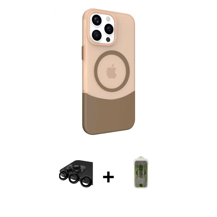 MARSİLYAN™- iPhone 15 Pro Max Kılıf Çekirdek Asil Özel Seri - Siyah Joko Magic 5D Hayalet Cam + Raze Metal Kamera Lens - SH