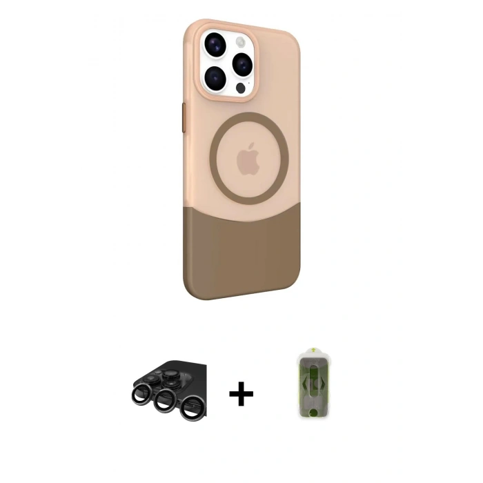 MARSİLYAN™- iPhone 15 Pro Max Kılıf Çekirdek Asil Özel Seri - Siyah Joko Magic 5D Hayalet Cam + Raze Metal Kamera Lens - TMGI