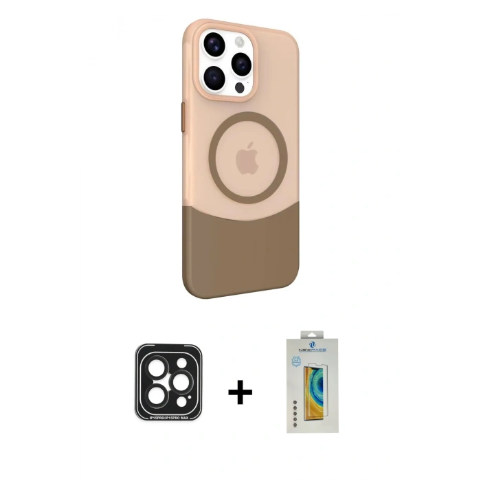 MARSİLYAN™- iPhone 15 Pro Max Kılıf Çekirdek Asil Özel Seri - Siyah Polymer Nano Ekran Koruyucu + PVD Metal Kamera Lens - SH