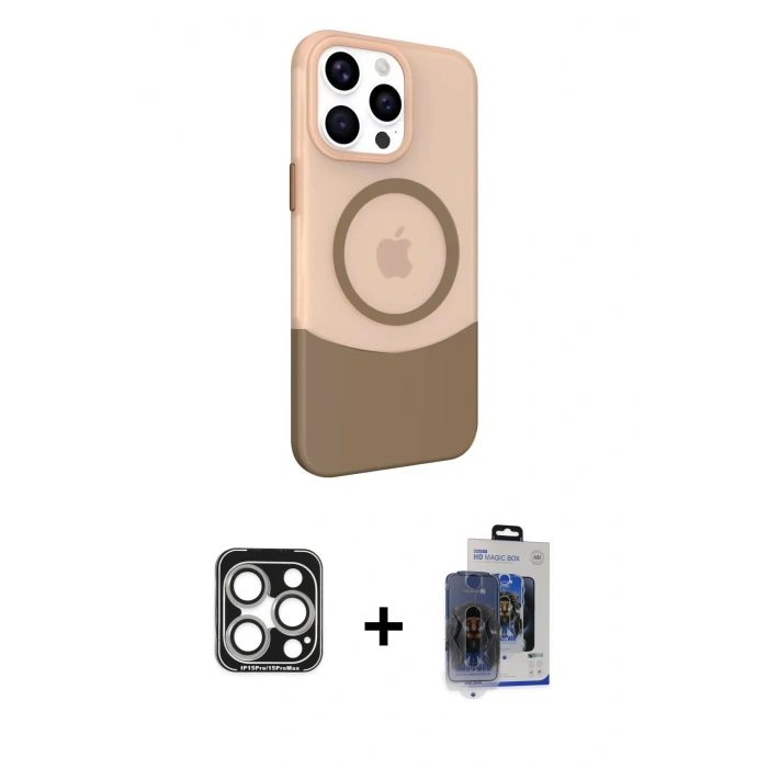 MARSİLYAN™- iPhone 15 Pro Max Kılıf Çekirdek Asil Özel Seri - Siyah Vanessa Magic Cam + Gümüş PVD Metal Kamera Lens