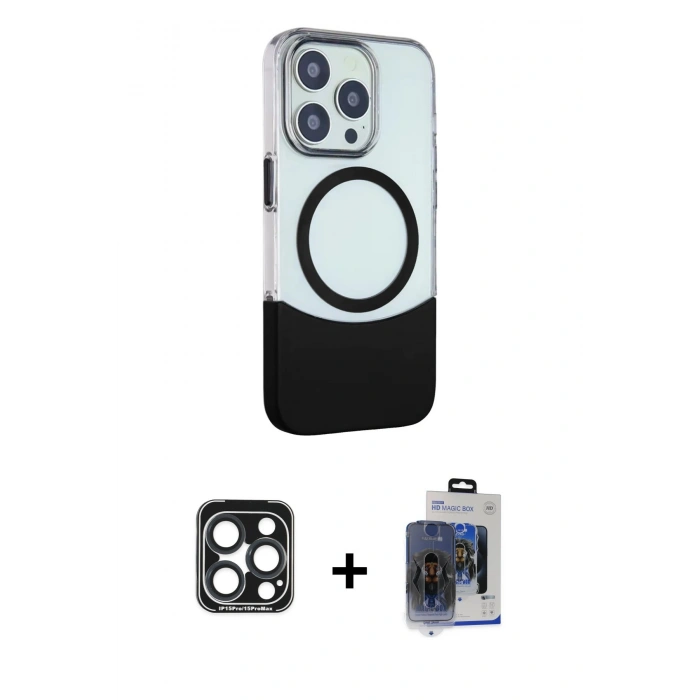 MARSİLYAN™- iPhone 15 Pro Max Kılıf Çekirdek Asil Özel Seri - Siyah Vanessa Magic Cam + PVD Metal Kamera Lens - LT