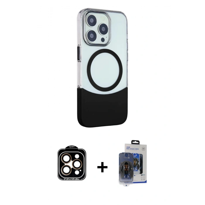 MARSİLYAN™- iPhone 15 Pro Max Kılıf Çekirdek Asil Özel Seri - Siyah Vanessa Magic Cam + PVD Metal Kamera Lens - TU