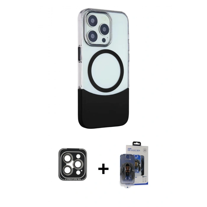 MARSİLYAN™- iPhone 15 Pro Max Kılıf Çekirdek Asil Özel Seri - Siyah Vanessa Magic Cam + PVD Metal Kamera Lens - GI