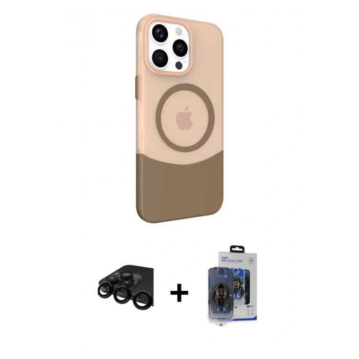MARSİLYAN™- iPhone 15 Pro Max Kılıf Çekirdek Asil Özel Seri - Siyah Vanessa Magic Cam + Raze Metal Kamera Lens - SH