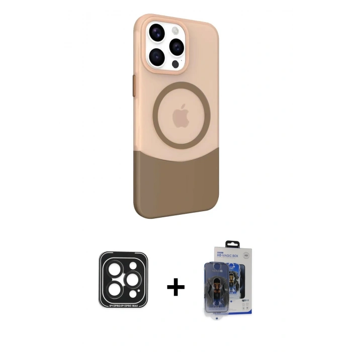 MARSİLYAN™- iPhone 15 Pro Max Kılıf Çekirdek Asil Özel Seri - Siyah Vanessa Magic Cam + PVD Metal Kamera Lens - SH