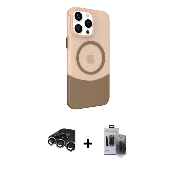 MARSİLYAN™- iPhone 15 Pro Max Kılıf Çekirdek Asil Özel Seri - Siyah Vanessa Magic Hayalet Cam + Raze Metal Kamera Lens - GS
