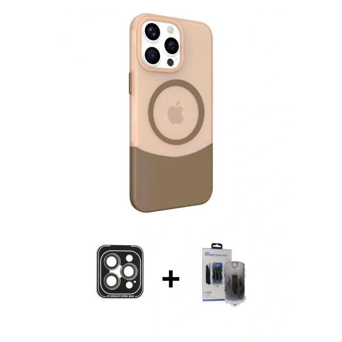 MARSİLYAN™- iPhone 15 Pro Max Kılıf Çekirdek Asil Özel Seri - Siyah Vanessa Magic Hayalet Cam + PVD Metal Kamera Lens - GI