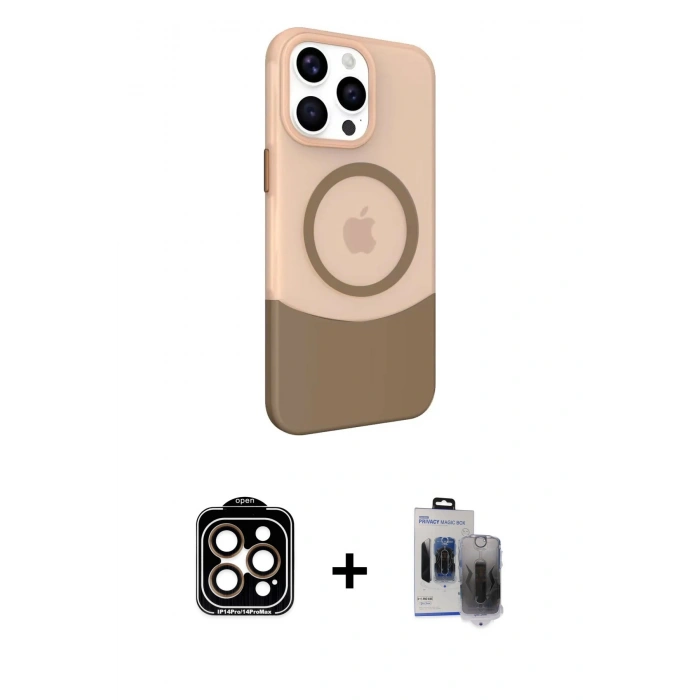 MARSİLYAN™- iPhone 15 Pro Max Kılıf Çekirdek Asil Özel Seri - Siyah Vanessa Magic Hayalet Cam + PVD Metal Kamera Lens - TU