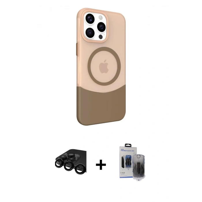 MARSİLYAN™- iPhone 15 Pro Max Kılıf Çekirdek Asil Özel Seri - Siyah Vanessa Magic Hayalet Cam + Raze Metal Kamera Lens - SH