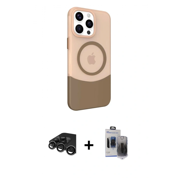 MARSİLYAN™- iPhone 15 Pro Max Kılıf Çekirdek Asil Özel Seri - Siyah Vanessa Magic Hayalet Cam + Raze Metal Kamera Lens - TMGI