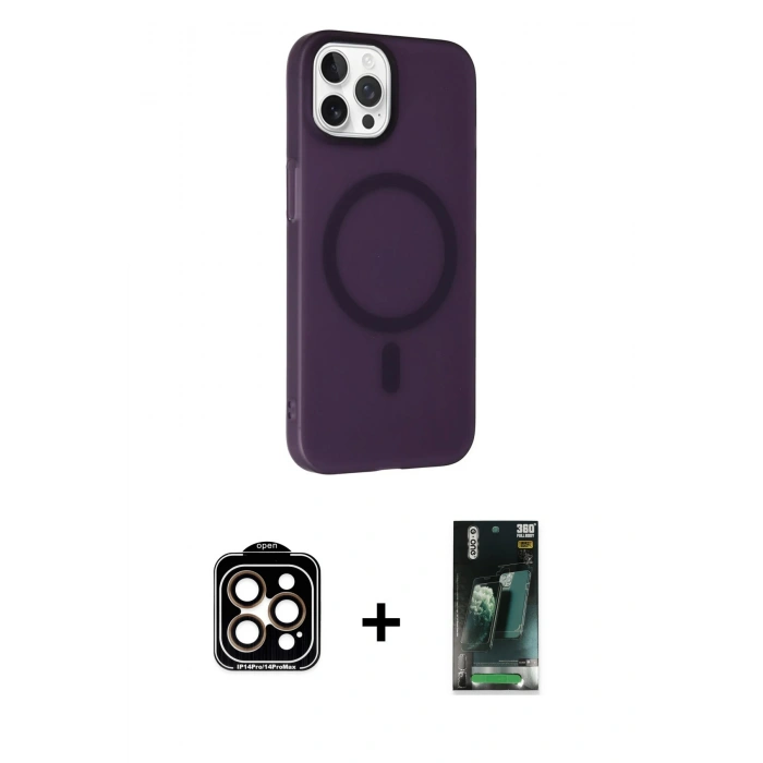 MARSİLYAN™- iPhone 15 Pro Max Kılıf Çekirdek Modern Prime - Şeffaf 360 Full Body Arka Koruyucu + Turuncu PVD Metal Kamera Lens