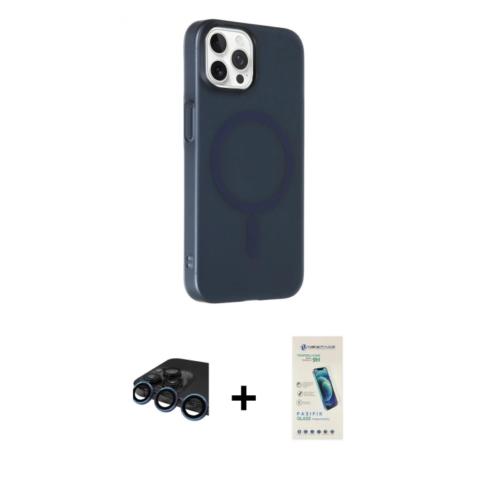 MARSİLYAN™- iPhone 15 Pro Max Kılıf Çekirdek Modern Prime - Şeffaf Pasifik Cam Ekran Koruyucu + Raze Metal Kamera Lens - LT