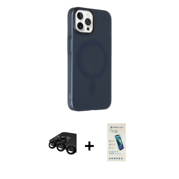 MARSİLYAN™- iPhone 15 Pro Max Kılıf Çekirdek Modern Prime - Şeffaf Pasifik Cam Ekran Koruyucu + Raze Metal Kamera Lens - SH