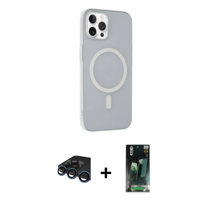 MARSİLYAN™- iPhone 15 Pro Max Kılıf Çekirdek Modern Prime - Siyah 360 Mat Full Body Arka Koruyucu + Raze Metal Kamera Lens - LT