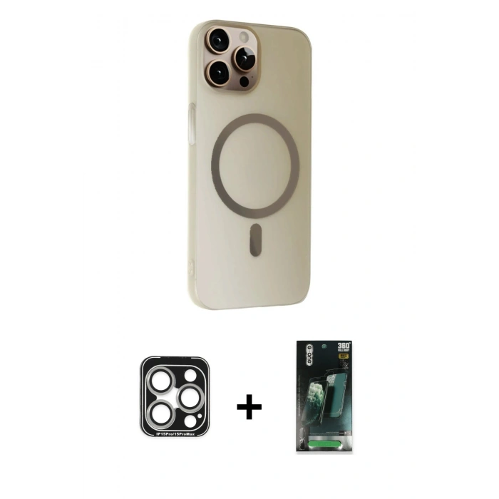 MARSİLYAN™- iPhone 15 Pro Max Kılıf Çekirdek Modern Prime - Siyah 360 Mat Full Body Arka Koruyucu + PVD Metal Kamera Lens - GS