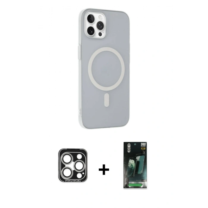 MARSİLYAN™- iPhone 15 Pro Max Kılıf Çekirdek Modern Prime - Siyah 360 Mat Full Body Arka Koruyucu + PVD Metal Kamera Lens - GS