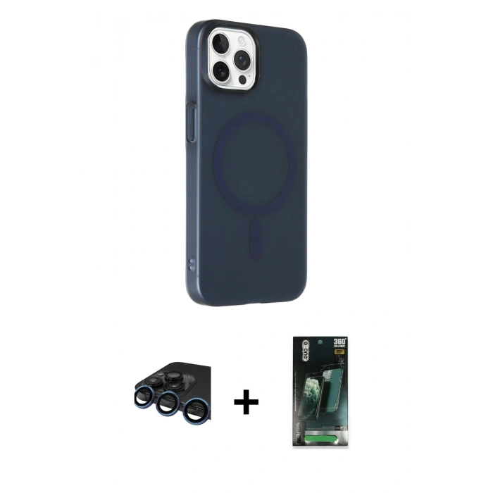 MARSİLYAN™- iPhone 15 Pro Max Kılıf Çekirdek Modern Prime - Siyah 360 Mat Full Body Arka Koruyucu + Raze Metal Kamera Lens - LT