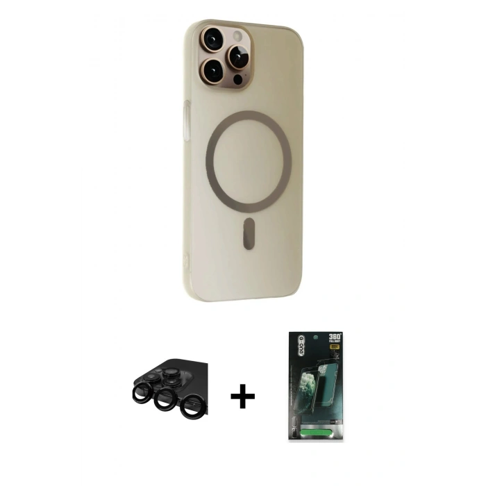 MARSİLYAN™- iPhone 15 Pro Max Kılıf Çekirdek Modern Prime - Siyah 360 Mat Full Body Arka Koruyucu + Raze Metal Kamera Lens - SH