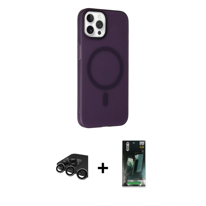 MARSİLYAN™- iPhone 15 Pro Max Kılıf Çekirdek Modern Prime - Siyah 360 Mat Full Body Arka Koruyucu + Raze Metal Kamera Lens - TMGI