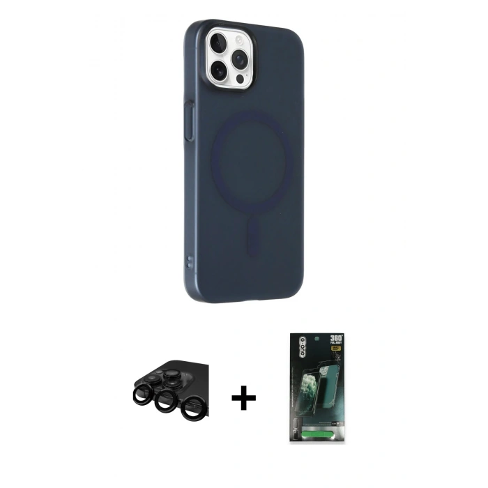 MARSİLYAN™- iPhone 15 Pro Max Kılıf Çekirdek Modern Prime - Siyah 360 Mat Full Body Arka Koruyucu + Raze Metal Kamera Lens - SH