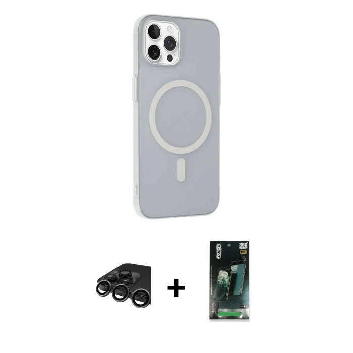 MARSİLYAN™- iPhone 15 Pro Max Kılıf Çekirdek Modern Prime - Siyah 360 Mat Full Body Arka Koruyucu + Raze Metal Kamera Lens - TMGI