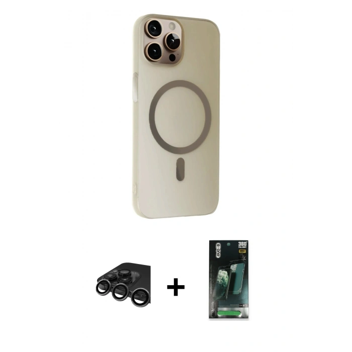 MARSİLYAN™- iPhone 15 Pro Max Kılıf Çekirdek Modern Prime - Siyah 360 Mat Full Body Arka Koruyucu + Raze Metal Kamera Lens - TMGI