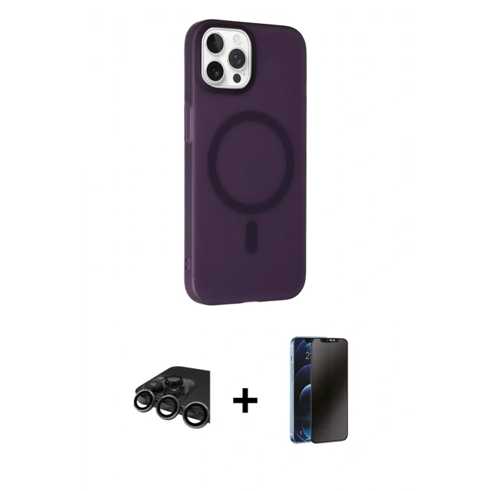 MARSİLYAN™- iPhone 15 Pro Max Kılıf Çekirdek Modern Prime - Siyah 3D Antistatik Hayalet Cam Ekran Koruyucu + Raze Metal Kamera Lens - TMGI