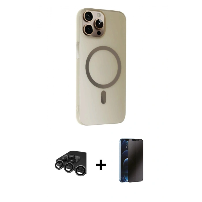 MARSİLYAN™- iPhone 15 Pro Max Kılıf Çekirdek Modern Prime - Siyah 3D Antistatik Hayalet Cam Ekran Koruyucu + Raze Metal Kamera Lens - TMGI