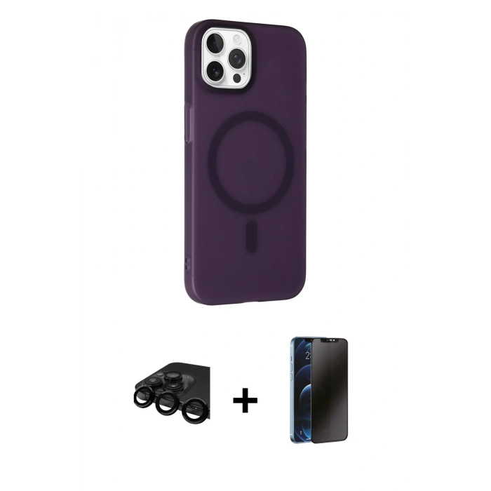 MARSİLYAN™- iPhone 15 Pro Max Kılıf Çekirdek Modern Prime - Siyah 3D Antistatik Hayalet Cam Ekran Koruyucu + Raze Metal Kamera Lens - SH