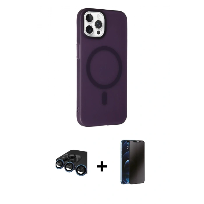 MARSİLYAN™- iPhone 15 Pro Max Kılıf Çekirdek Modern Prime - Siyah 3D Antistatik Hayalet Cam Ekran Koruyucu + Raze Metal Kamera Lens - LT