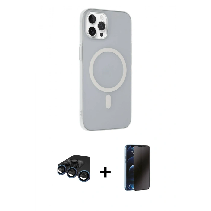 MARSİLYAN™- iPhone 15 Pro Max Kılıf Çekirdek Modern Prime - Siyah 3D Antistatik Hayalet Cam Ekran Koruyucu + Raze Metal Kamera Lens - LT