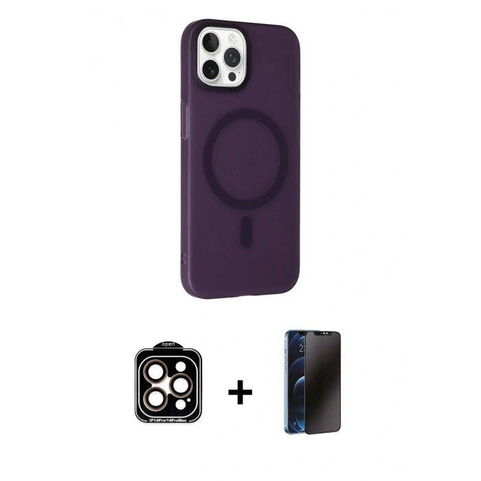 MARSİLYAN™- iPhone 15 Pro Max Kılıf Çekirdek Modern Prime - Siyah 3D Antistatik Hayalet Cam Ekran Koruyucu + PVD Metal Kamera Lens - TU
