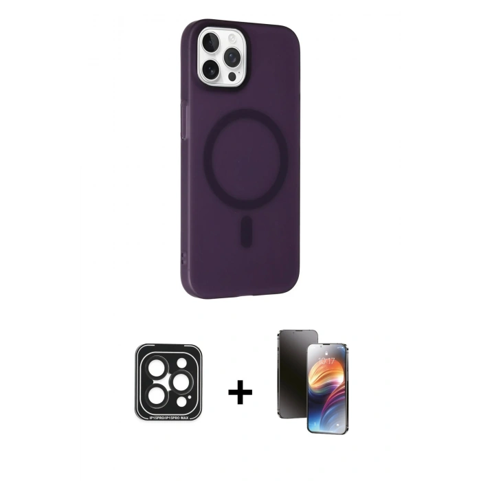 MARSİLYAN™- iPhone 15 Pro Max Kılıf Çekirdek Modern Prime - Siyah 3D Antistatik Mat Seramik Nano Ekran Koruyucu + PVD Metal Kamera Lens - SH