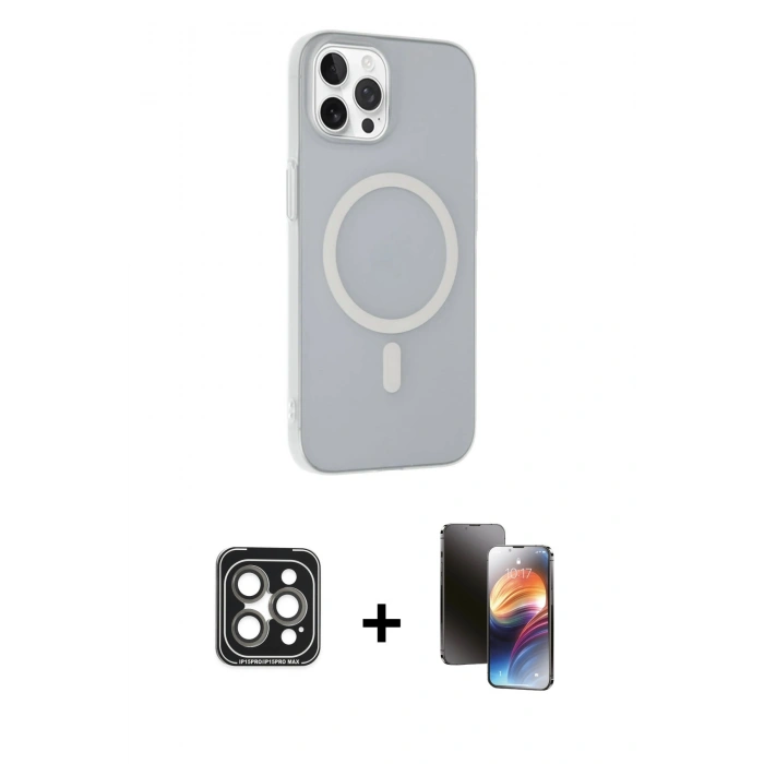 MARSİLYAN™- iPhone 15 Pro Max Kılıf Çekirdek Modern Prime - Siyah 3D Antistatik Mat Seramik Nano Ekran Koruyucu + PVD Metal Kamera Lens - GI