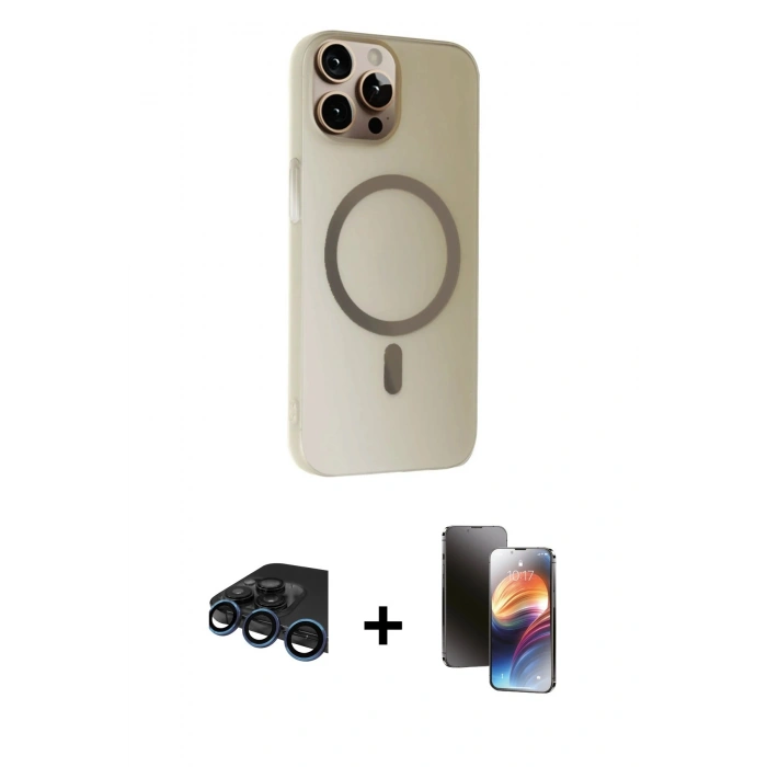 MARSİLYAN™- iPhone 15 Pro Max Kılıf Çekirdek Modern Prime - Siyah 3D Antistatik Mat Seramik Nano Ekran Koruyucu + Raze Metal Kamera Lens - LT