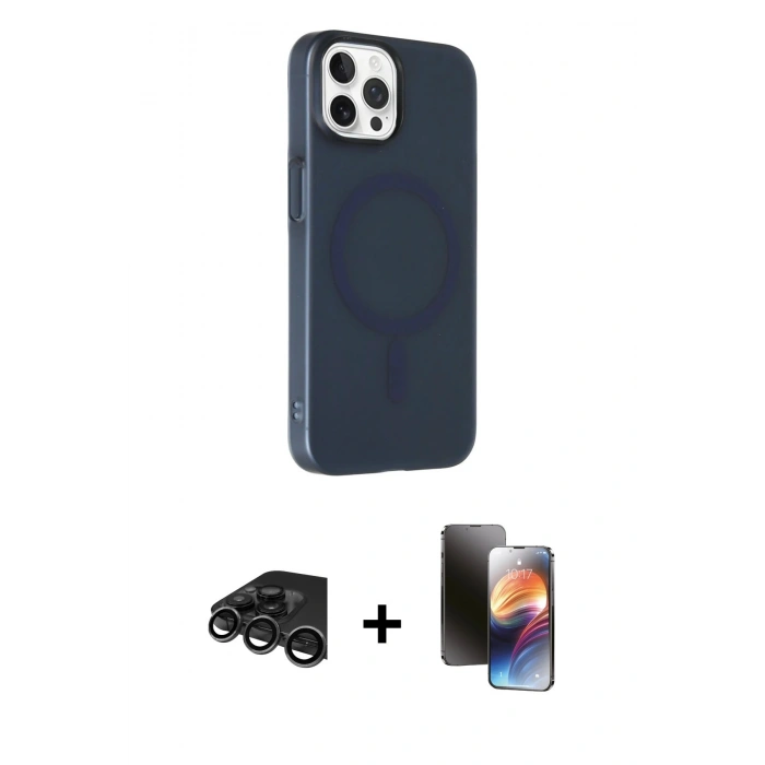 MARSİLYAN™- iPhone 15 Pro Max Kılıf Çekirdek Modern Prime - Siyah 3D Antistatik Mat Seramik Nano Ekran Koruyucu + Raze Metal Kamera Lens - TMGI