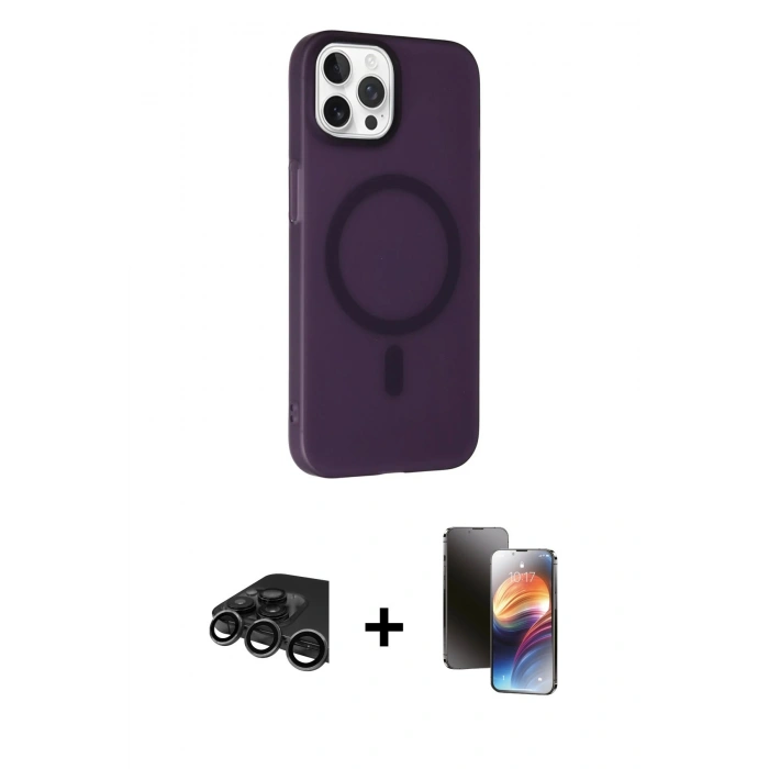 MARSİLYAN™- iPhone 15 Pro Max Kılıf Çekirdek Modern Prime - Siyah 3D Antistatik Mat Seramik Nano Ekran Koruyucu + Raze Metal Kamera Lens - TMGI