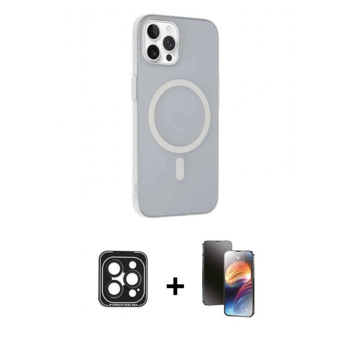 MARSİLYAN™- iPhone 15 Pro Max Kılıf Çekirdek Modern Prime - Siyah 3D Antistatik Mat Seramik Nano Ekran Koruyucu + PVD Metal Kamera Lens - SH
