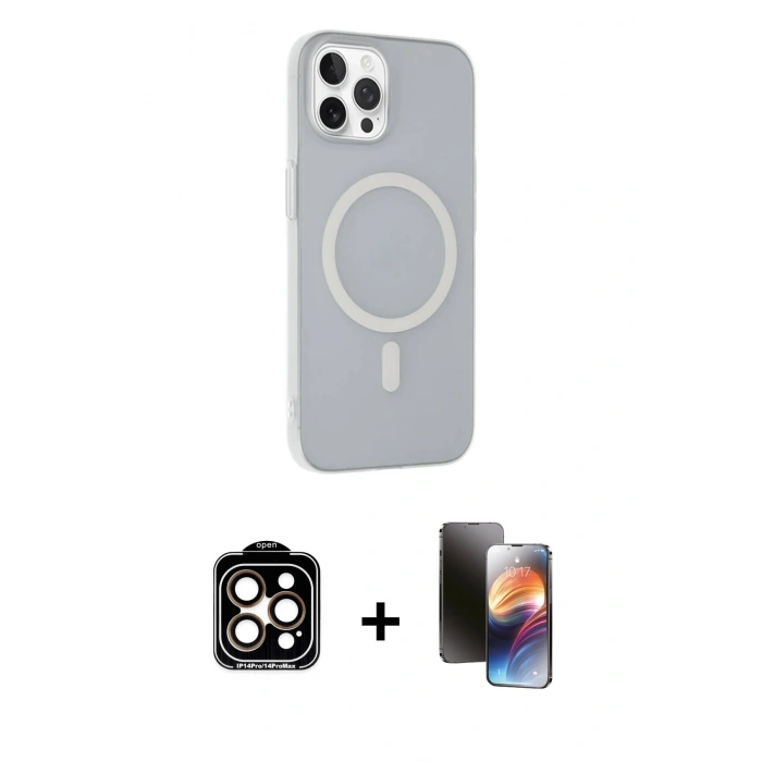 MARSİLYAN™- iPhone 15 Pro Max Kılıf Çekirdek Modern Prime - Siyah 3D Antistatik Mat Seramik Nano Ekran Koruyucu + PVD Metal Kamera Lens - TU