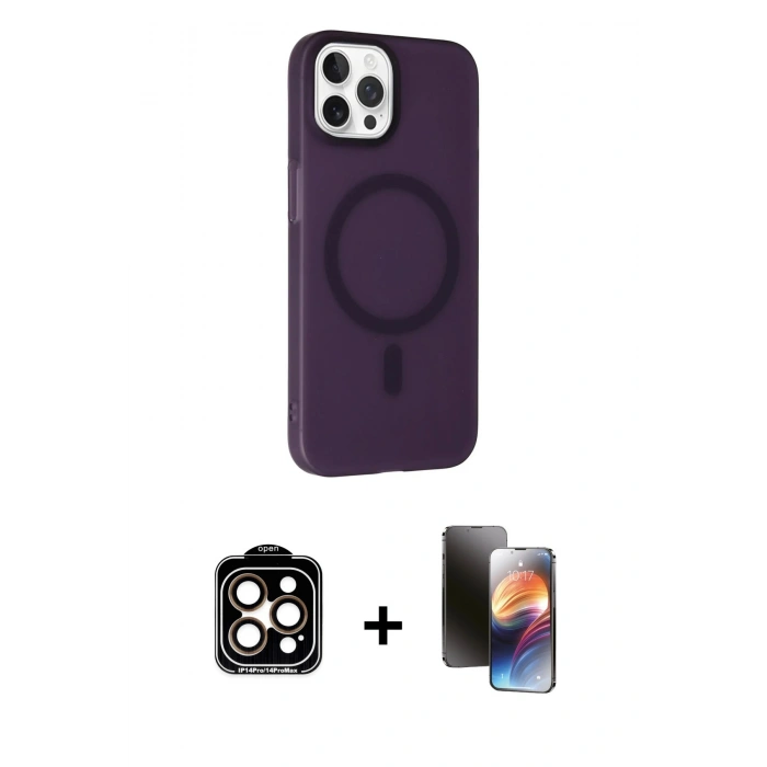 MARSİLYAN™- iPhone 15 Pro Max Kılıf Çekirdek Modern Prime - Siyah 3D Antistatik Mat Seramik Nano Ekran Koruyucu + PVD Metal Kamera Lens - TU