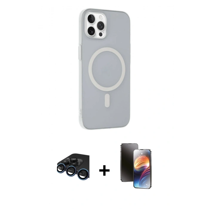 MARSİLYAN™- iPhone 15 Pro Max Kılıf Çekirdek Modern Prime - Siyah 3D Antistatik Mat Seramik Nano Ekran Koruyucu + Raze Metal Kamera Lens - LT