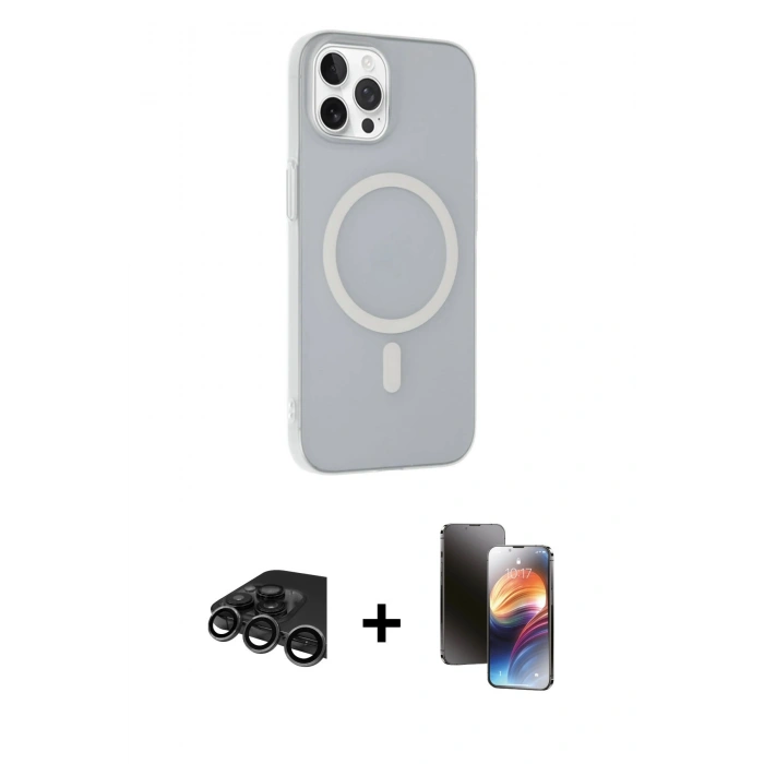 MARSİLYAN™- iPhone 15 Pro Max Kılıf Çekirdek Modern Prime - Siyah 3D Antistatik Mat Seramik Nano Ekran Koruyucu + Raze Metal Kamera Lens - TMGI